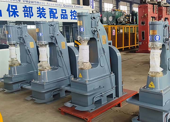 25kg and 40kg pneumatic hammers on display - industrial forging equipment showcase