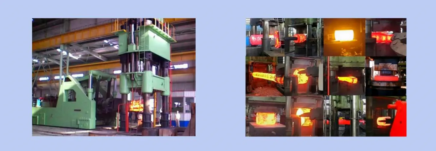 Industrial forging production line with hydraulic press workpiece handling and auxiliary equipment